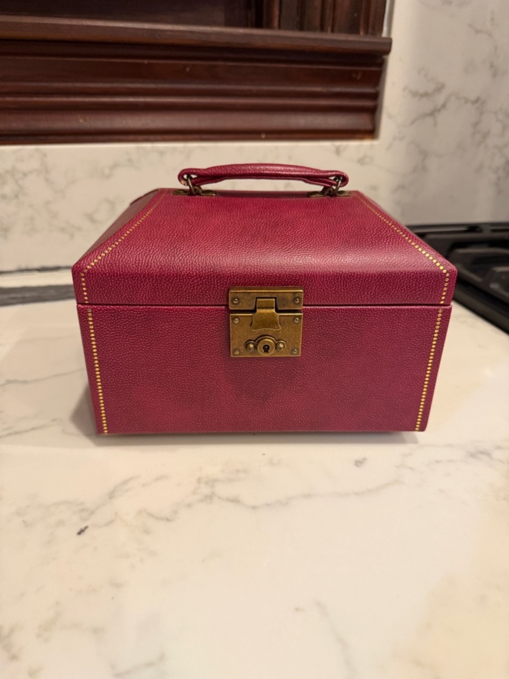 Pottery Barn Burgundy Jewelry Box with Gold Hardware